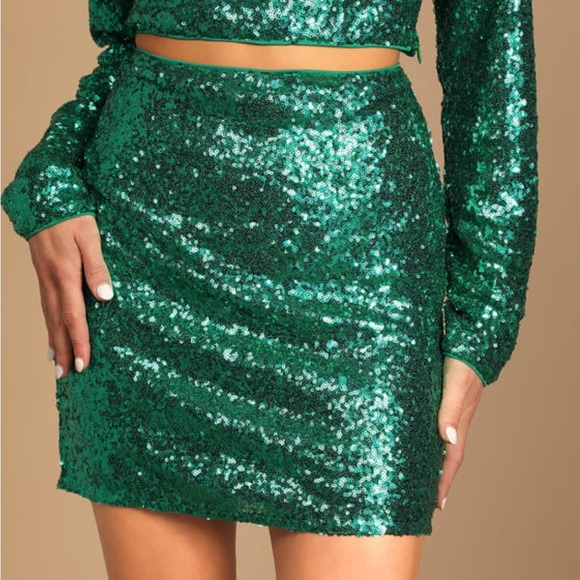 LuLus Glitzy Celebration Emerald Green Sequin Two-Piece Mini Dress | NYE - Picture 5 of 12